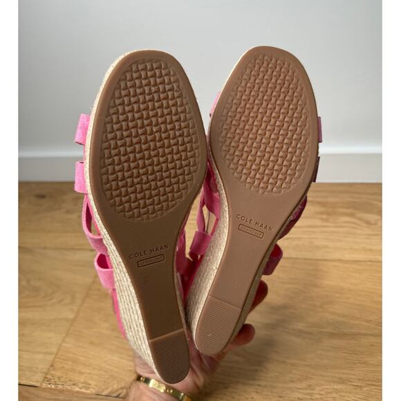 NEW Cole Haan Pink Crystal Wedge Suede Leather Espadrille Strap Sandal, Size 9.5 - Picture 7 of 9